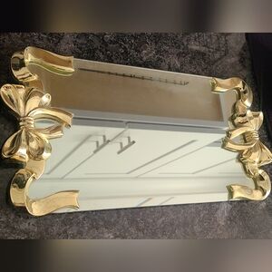 Godinger Gold Vintage Mirror Tray Bowtie handles